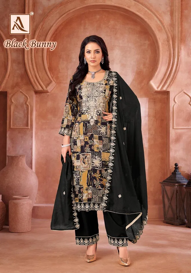 Black Bunny By Alok Suit Viscose Reyon Printed Embroidery Dress Material Suppliers In India